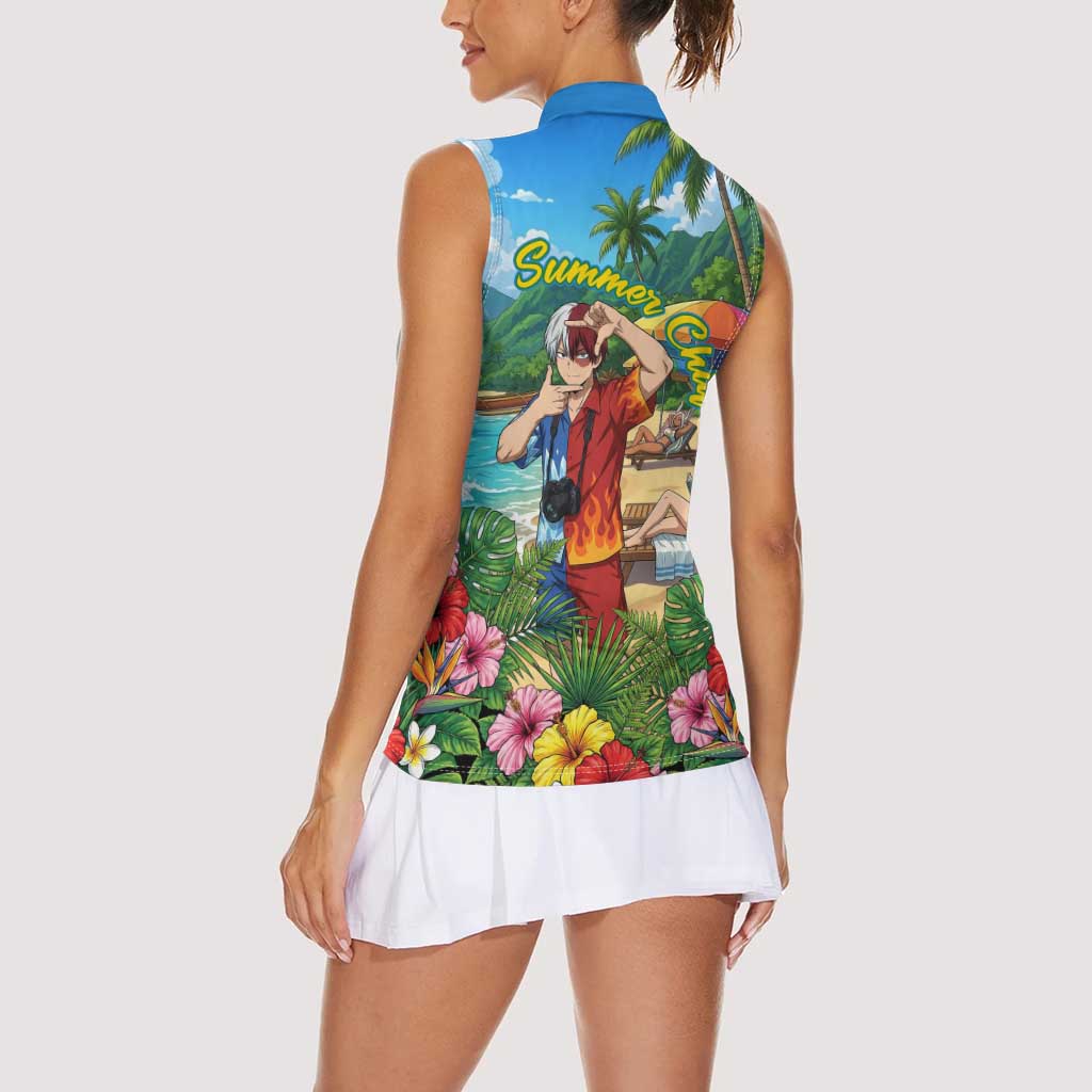 Shoto Todoroki Summer Chill Women Sleeveless Polo Shirt Tropical Anime Leisure Scene