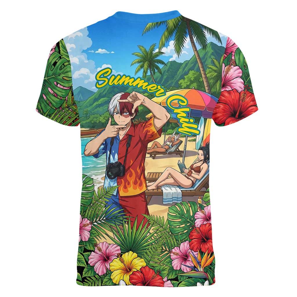 Shoto Todoroki Summer Chill Women V-Neck T-Shirt Tropical Anime Leisure Scene