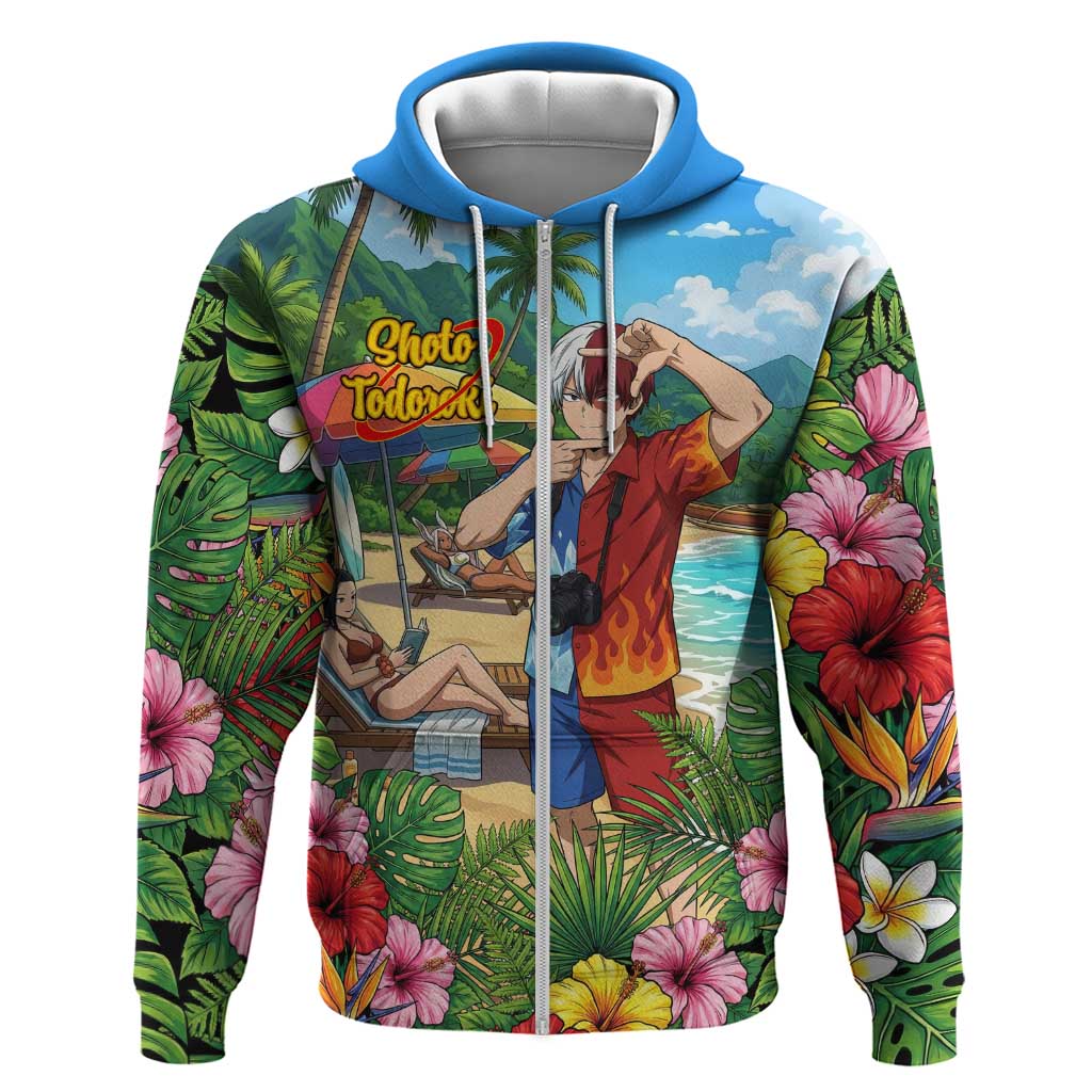 Shoto Todoroki Summer Chill Zip Hoodie Tropical Anime Leisure Scene