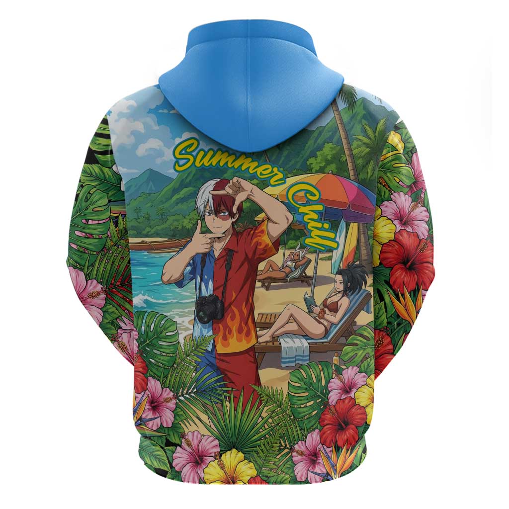 Shoto Todoroki Summer Chill Zip Hoodie Tropical Anime Leisure Scene