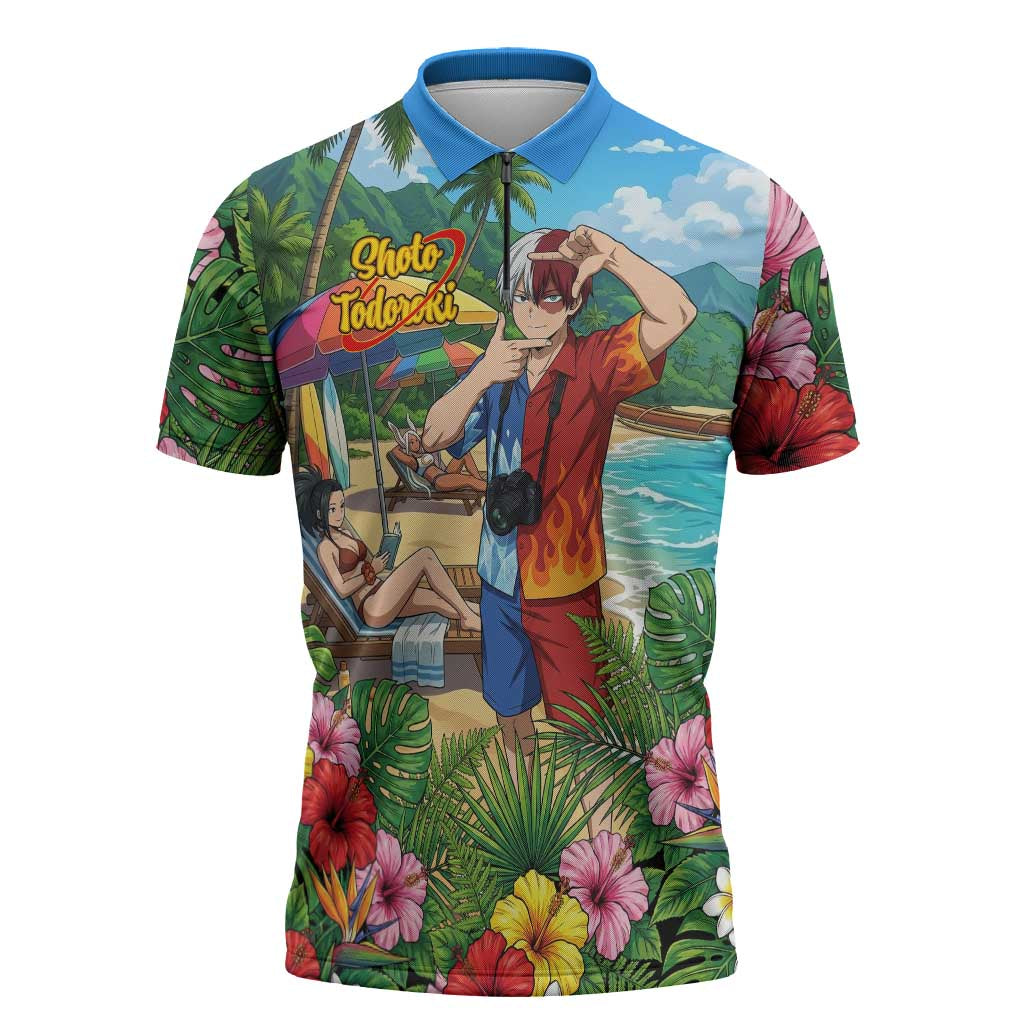 Shoto Todoroki Summer Chill Zipper Polo Shirt Tropical Anime Leisure Scene