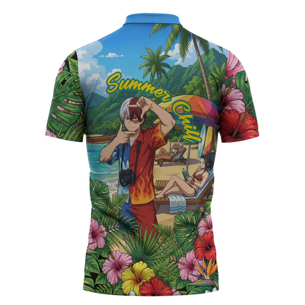 Shoto Todoroki Summer Chill Zipper Polo Shirt Tropical Anime Leisure Scene