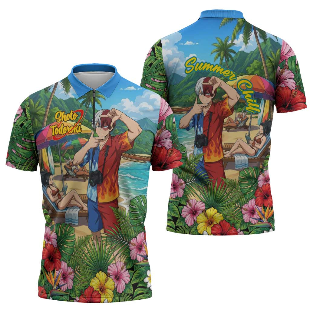 Shoto Todoroki Summer Chill Zipper Polo Shirt Tropical Anime Leisure Scene