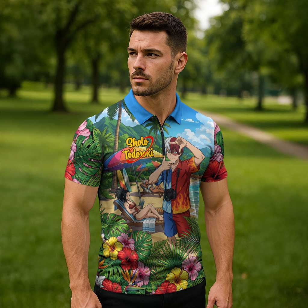 Shoto Todoroki Summer Chill Zipper Polo Shirt Tropical Anime Leisure Scene