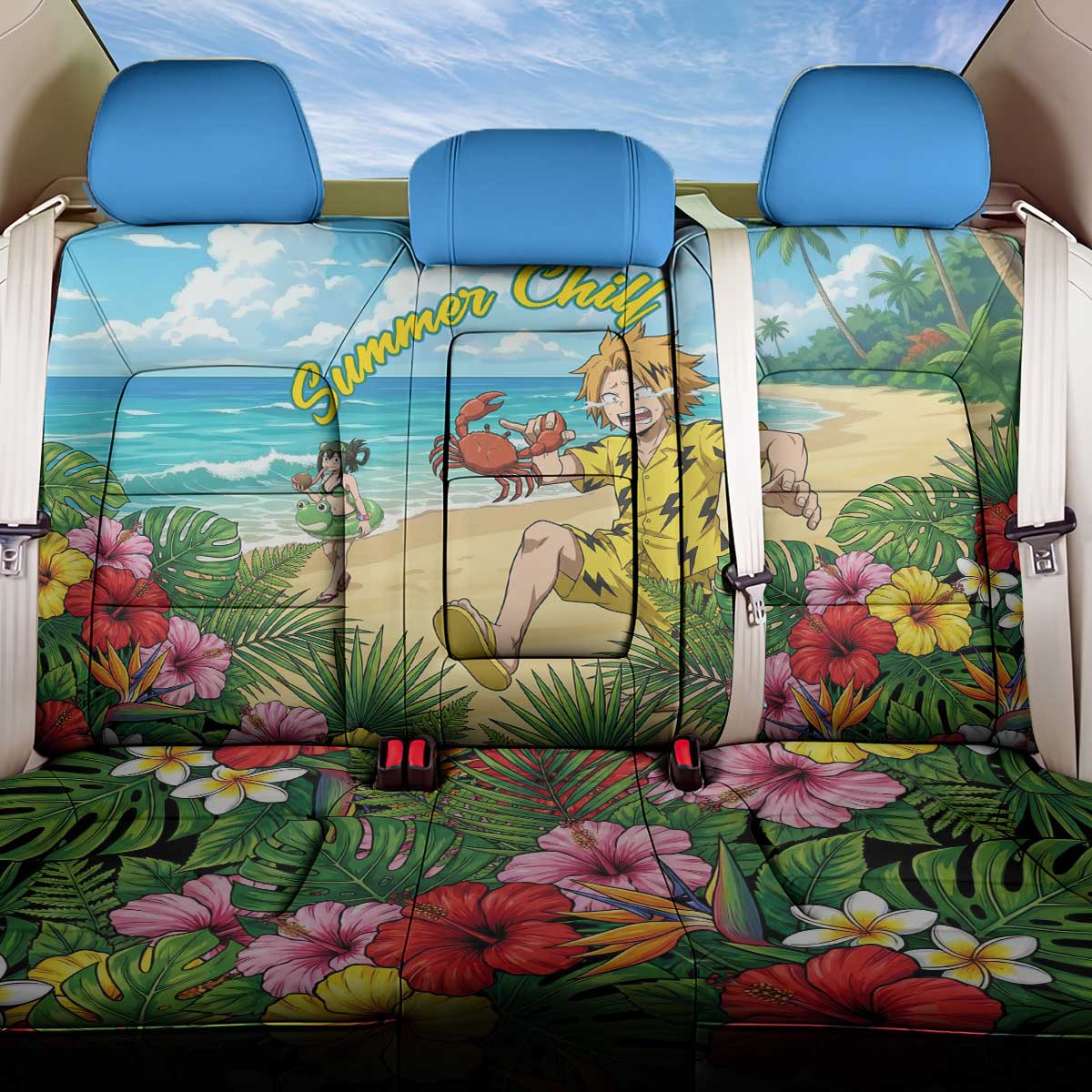Denki Kaminari Summer Chill Back Car Seat Cover Tropical Anime Comedy Scene
