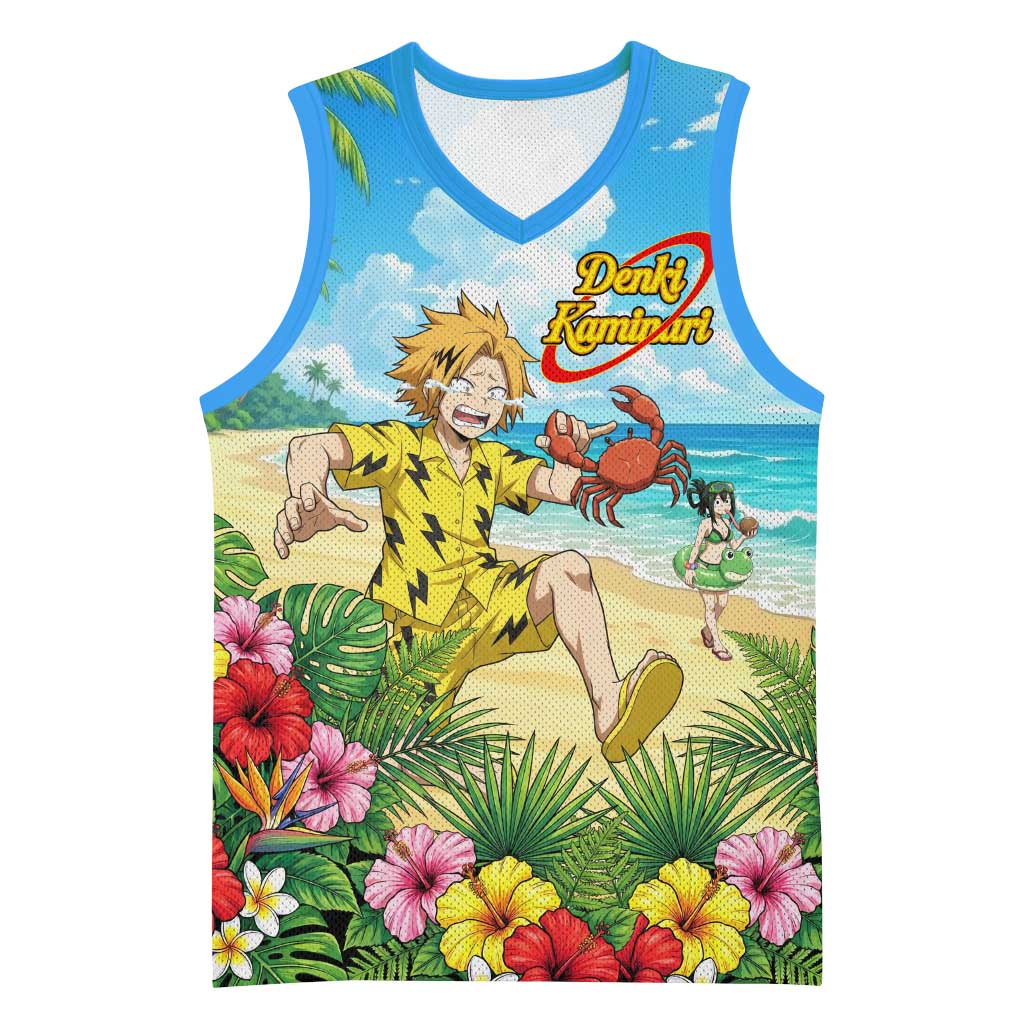 Denki Kaminari Summer Chill Basketball Jersey Tropical Anime Comedy Scene