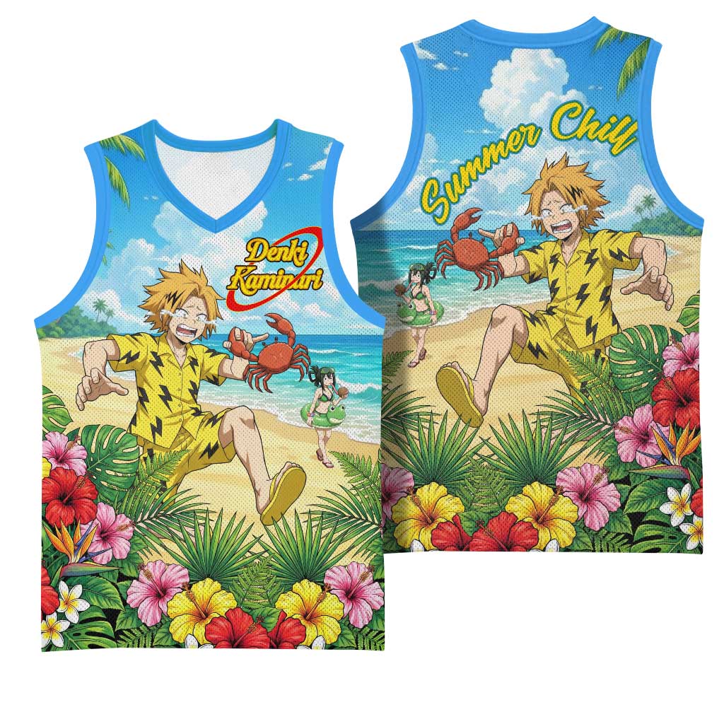 Denki Kaminari Summer Chill Basketball Jersey Tropical Anime Comedy Scene