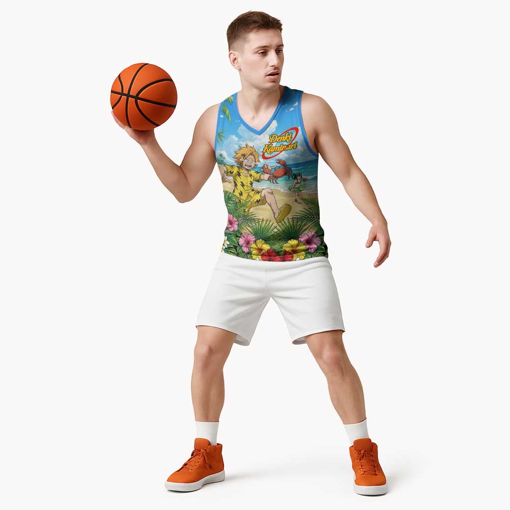 Denki Kaminari Summer Chill Basketball Jersey Tropical Anime Comedy Scene