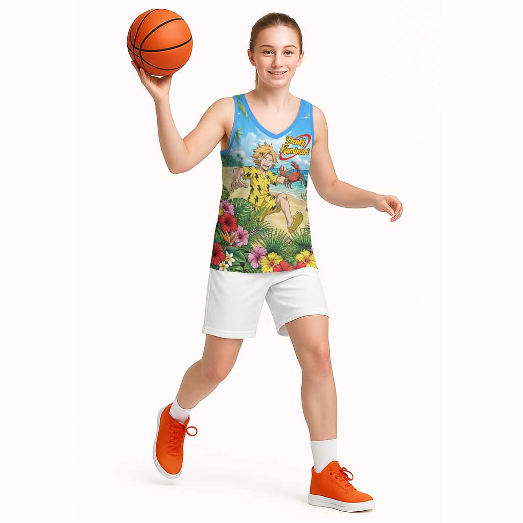 Denki Kaminari Summer Chill Basketball Jersey Tropical Anime Comedy Scene