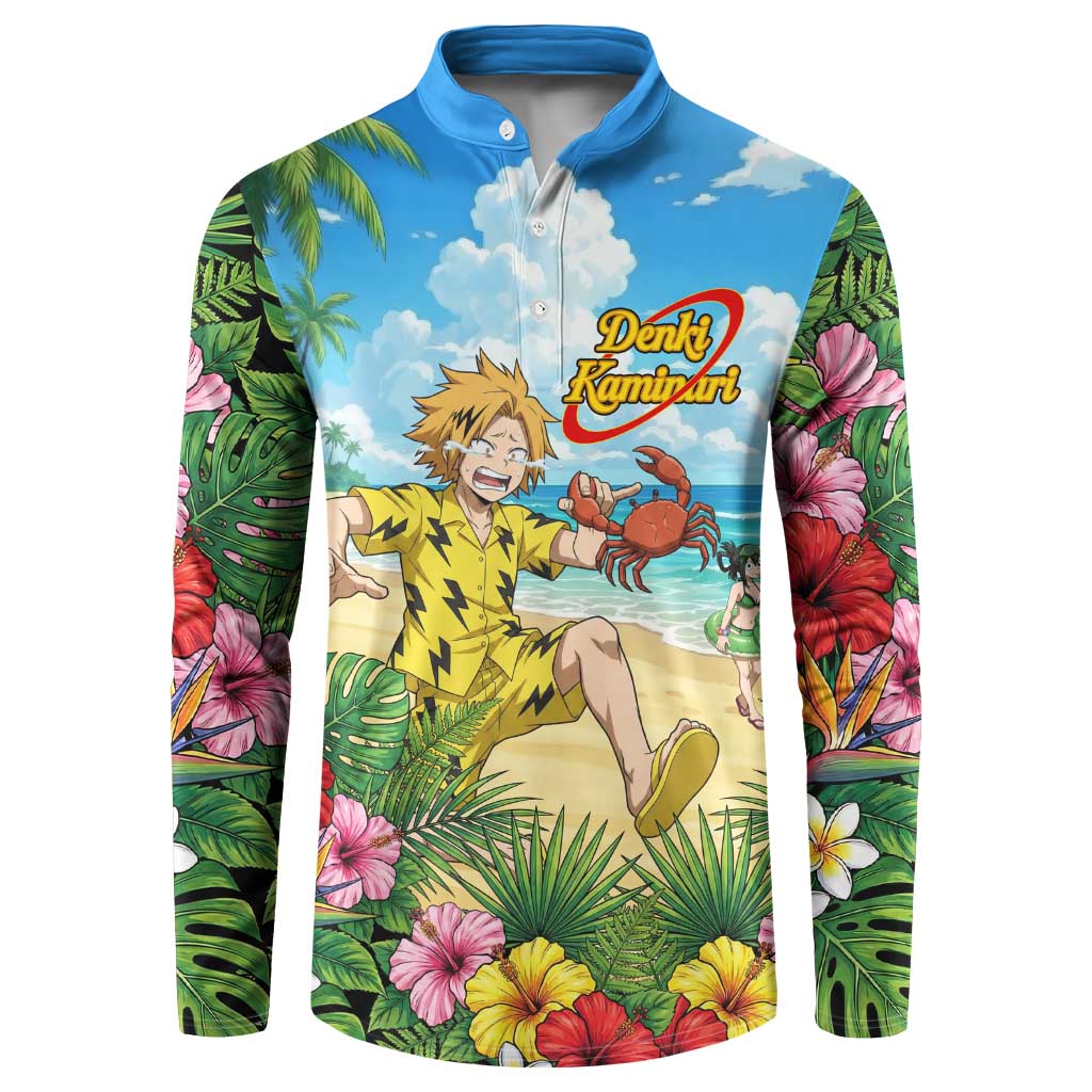 Denki Kaminari Summer Chill Button Sweatshirt Tropical Anime Comedy Scene
