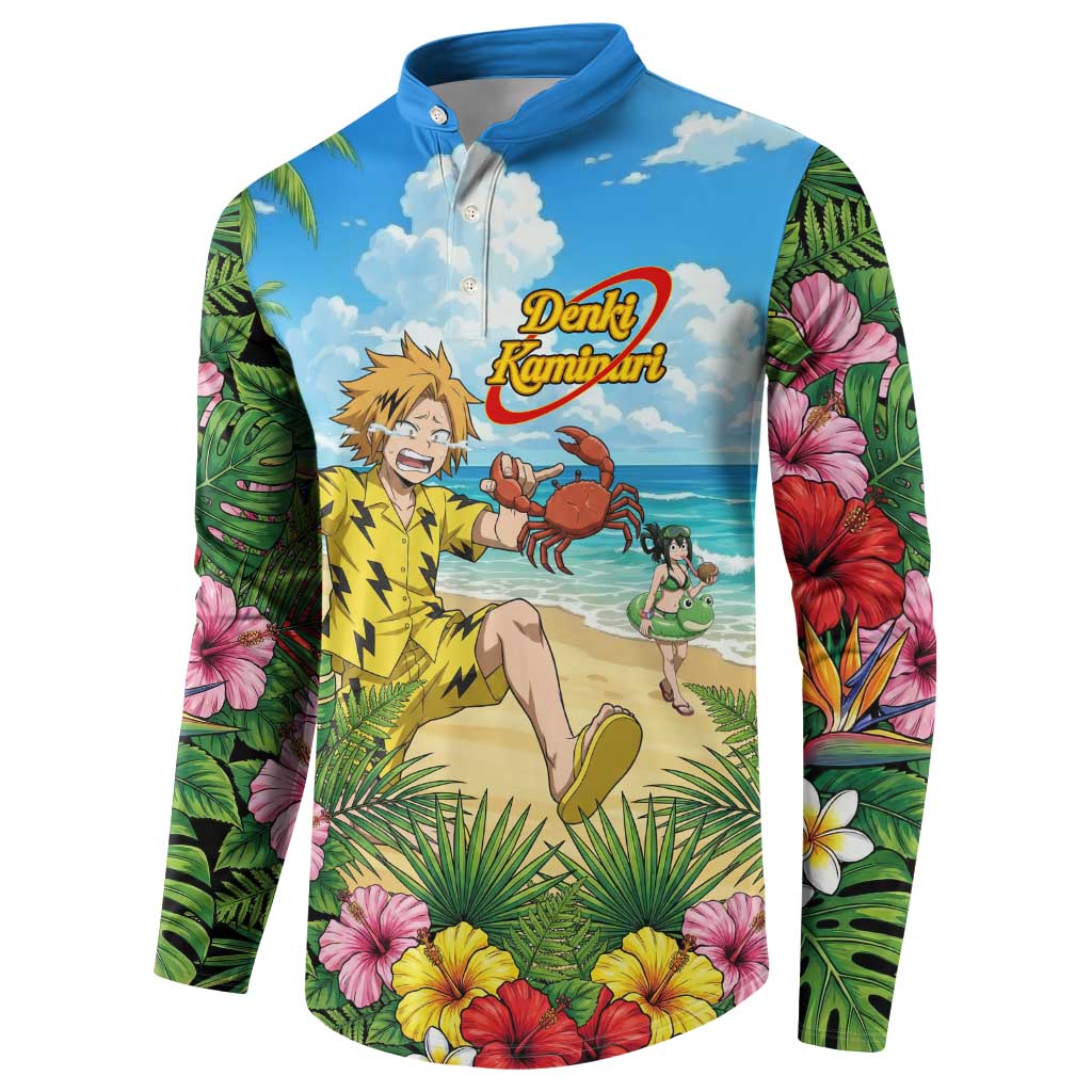 Denki Kaminari Summer Chill Button Sweatshirt Tropical Anime Comedy Scene