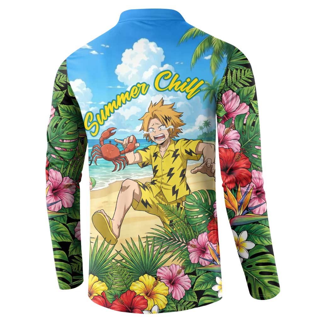 Denki Kaminari Summer Chill Button Sweatshirt Tropical Anime Comedy Scene