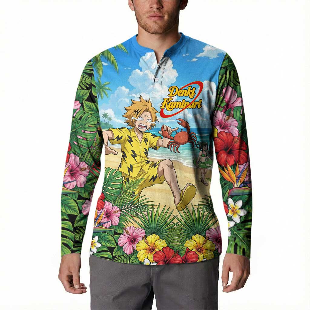 Denki Kaminari Summer Chill Button Sweatshirt Tropical Anime Comedy Scene