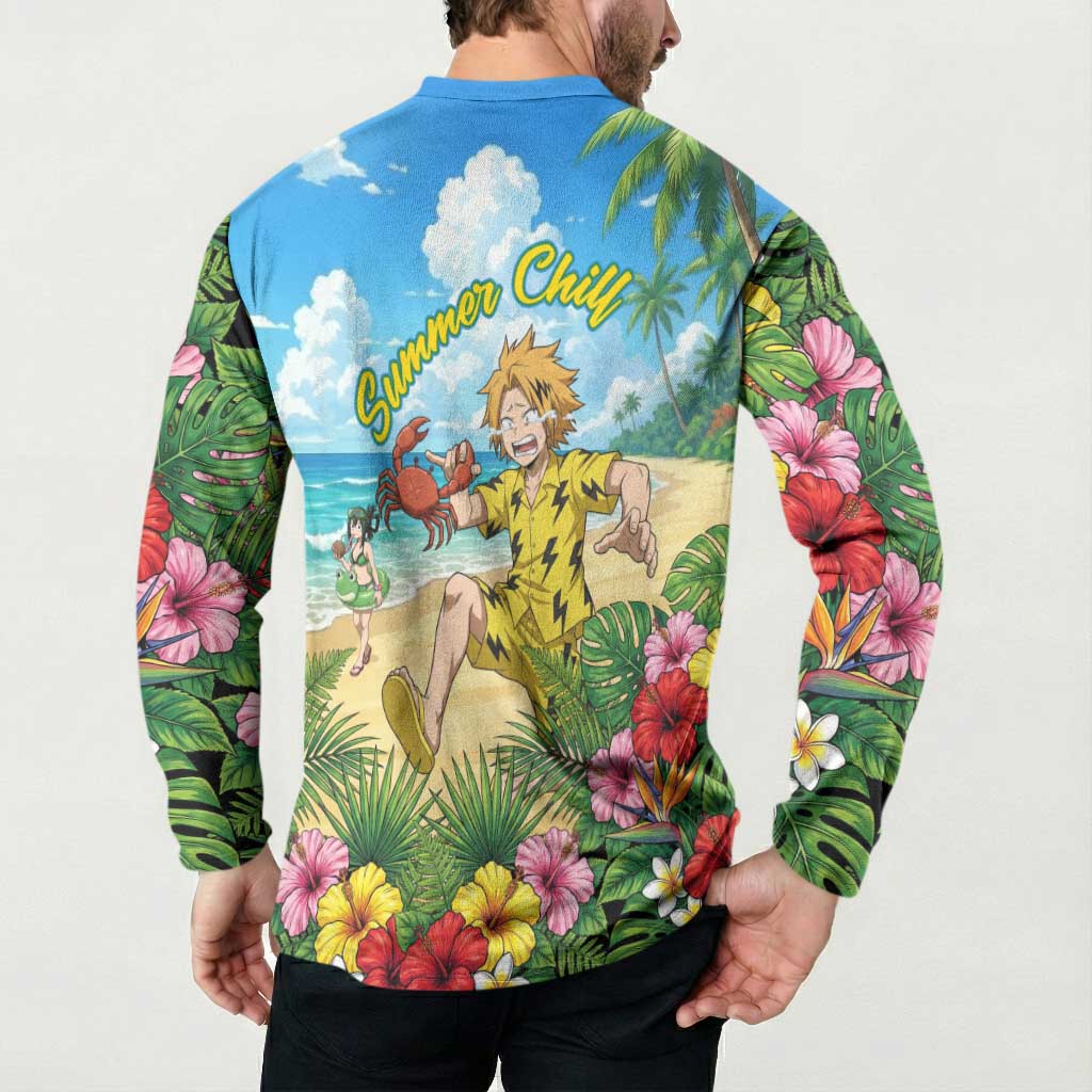 Denki Kaminari Summer Chill Button Sweatshirt Tropical Anime Comedy Scene