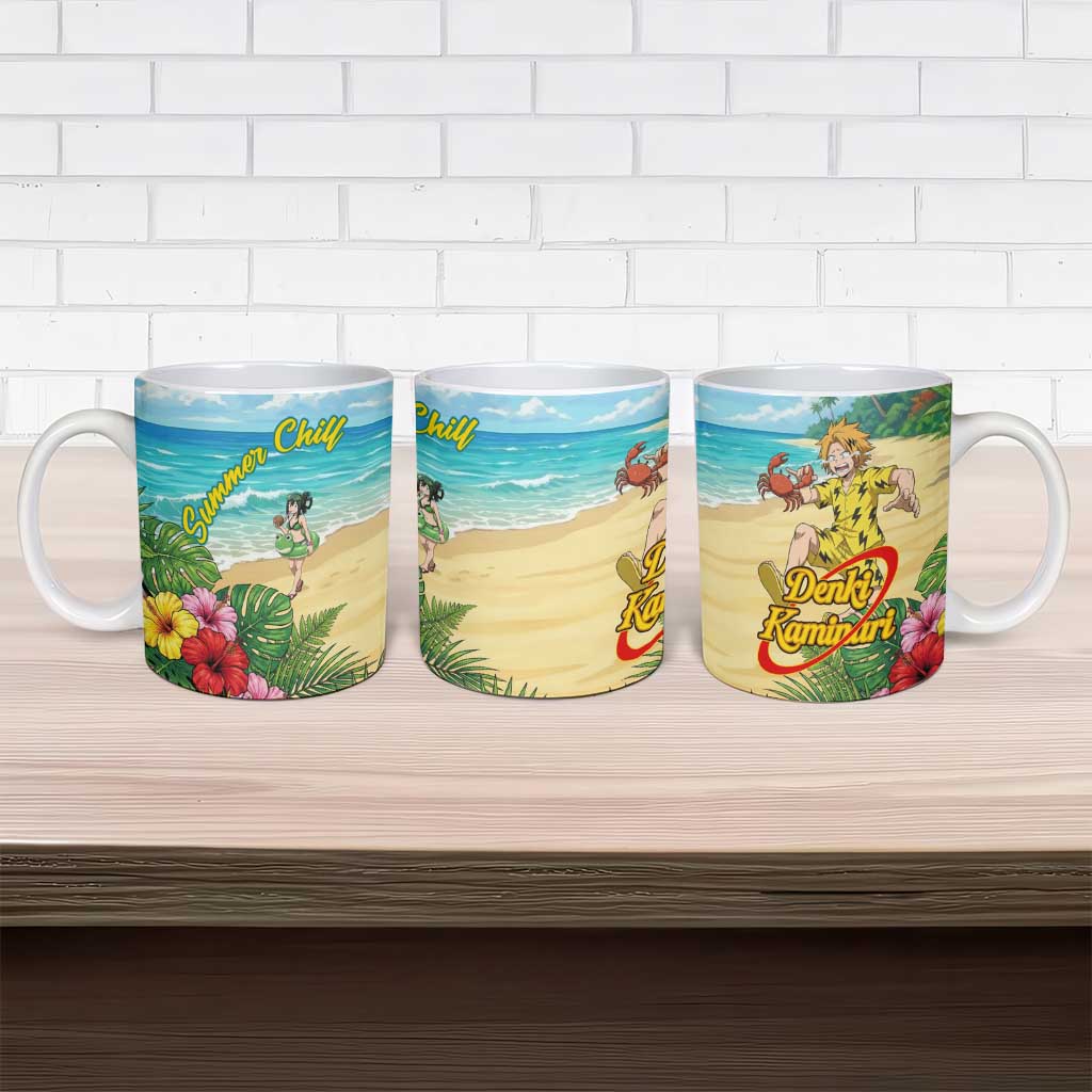 Denki Kaminari Summer Chill Ceramic Mug Tropical Anime Comedy Scene