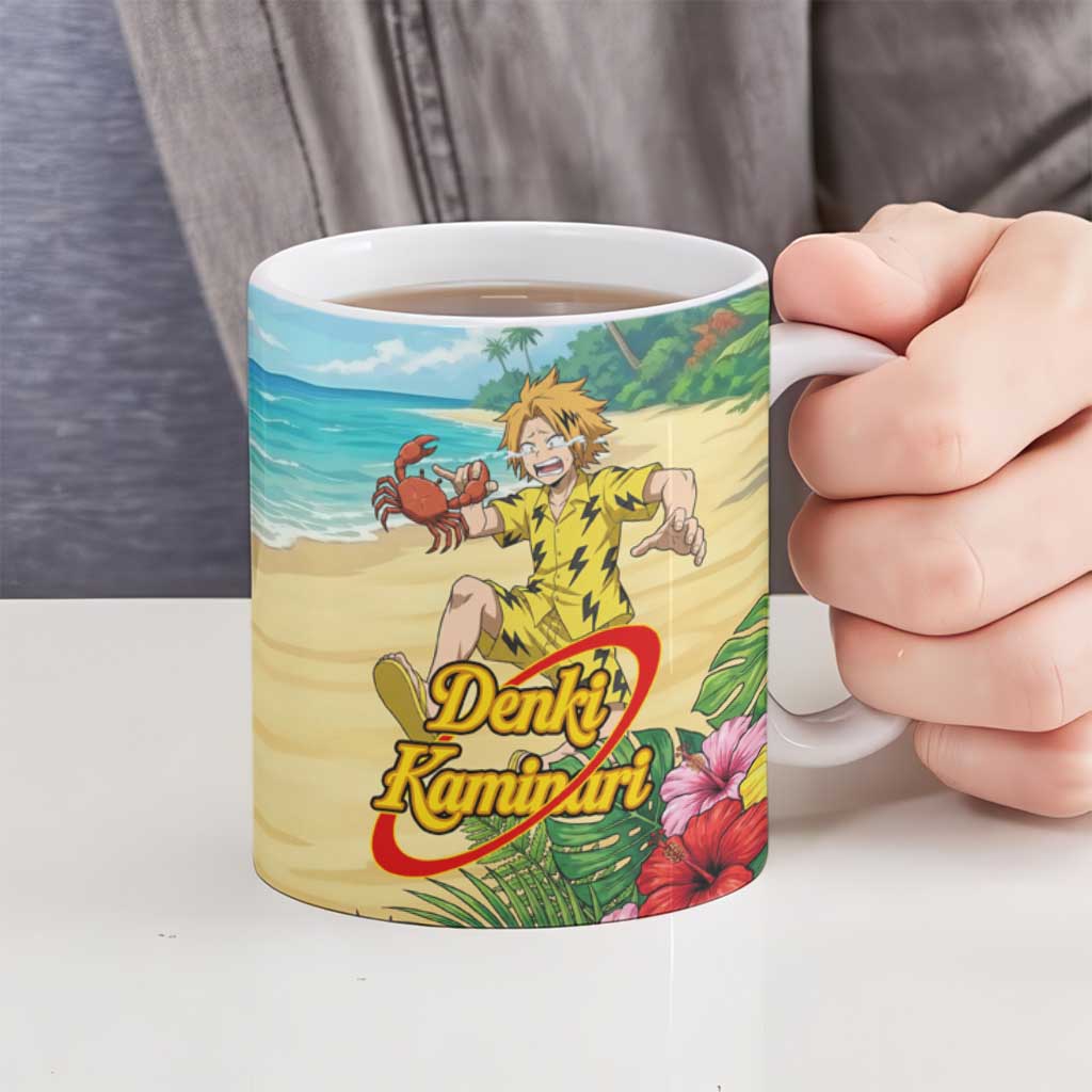 Denki Kaminari Summer Chill Ceramic Mug Tropical Anime Comedy Scene