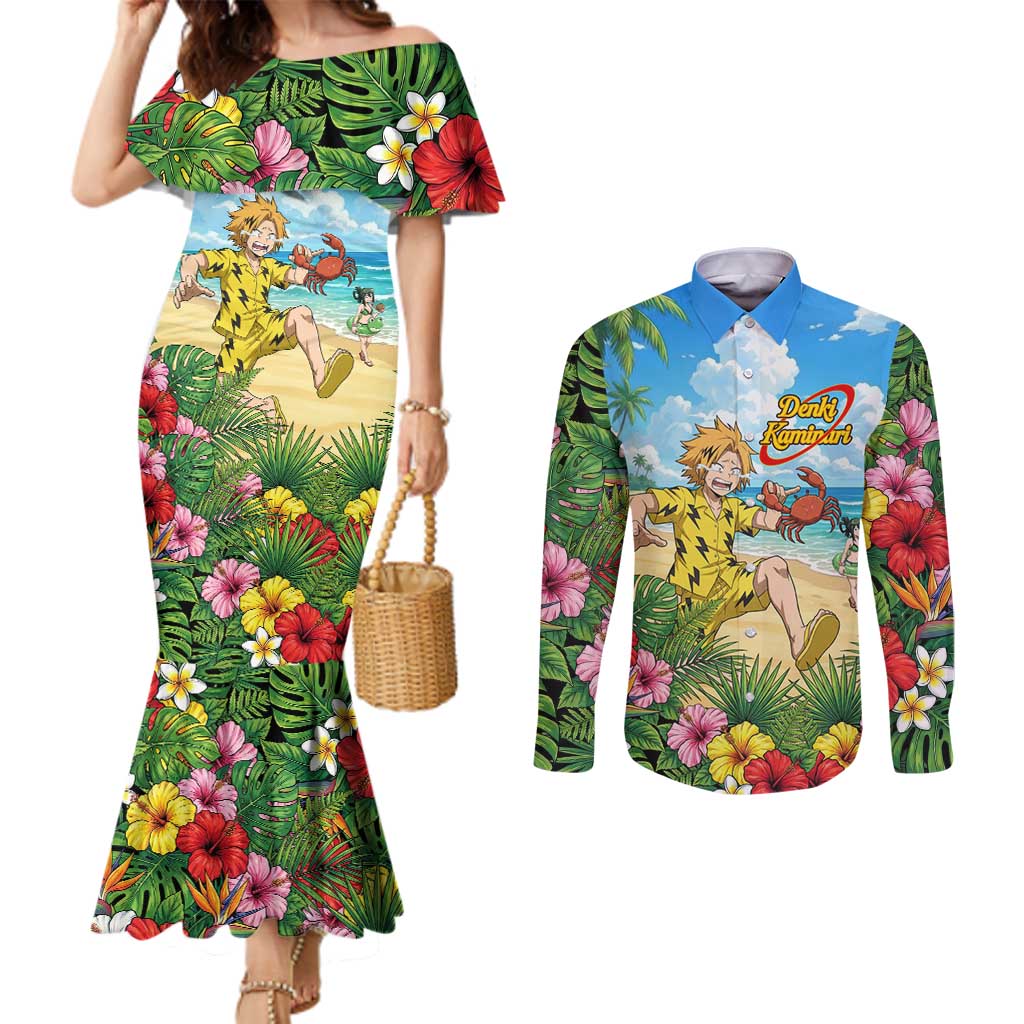 Denki Kaminari Summer Chill Couples Matching Mermaid Dress and Long Sleeve Button Shirt Tropical Anime Comedy Scene