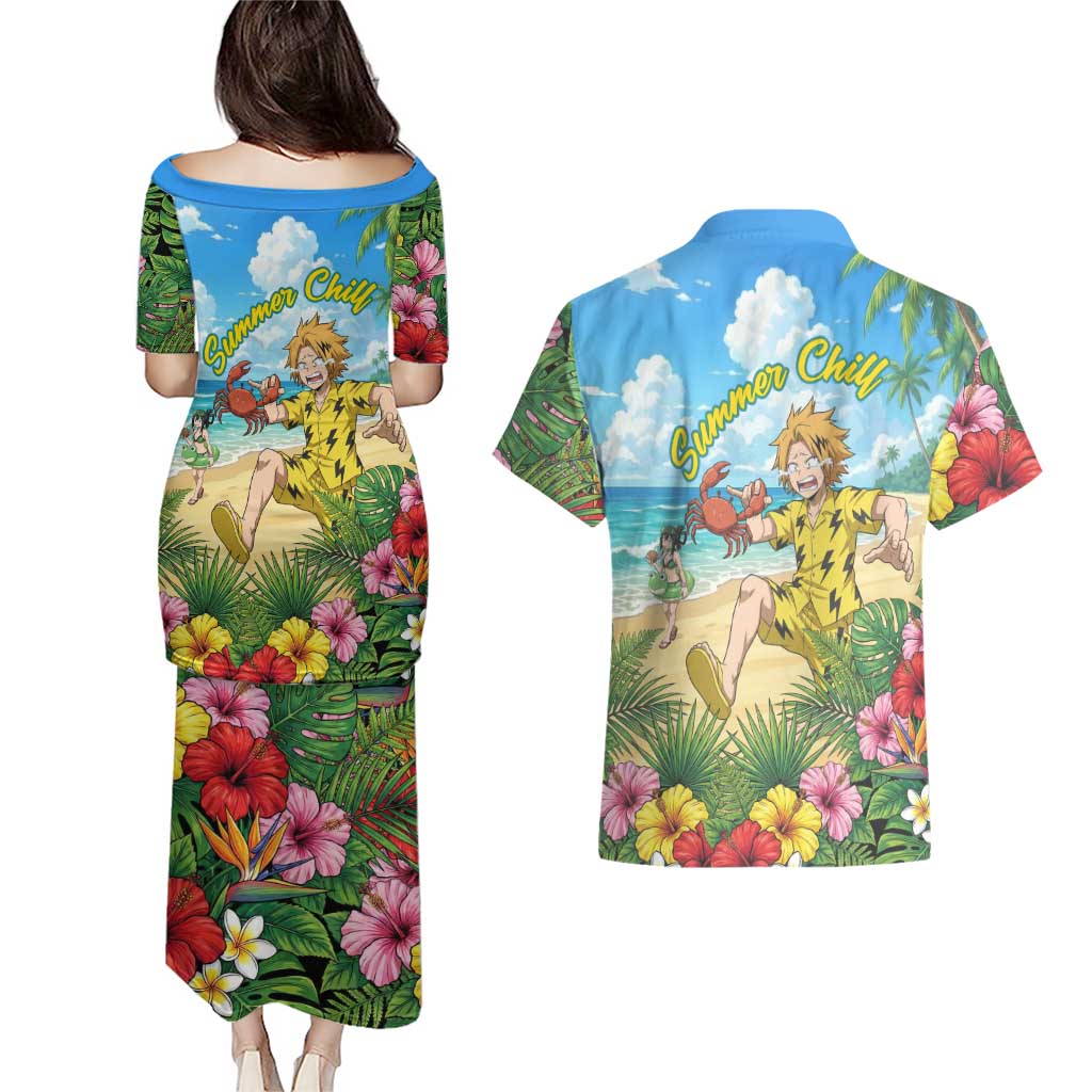 Denki Kaminari Summer Chill Couples Matching Puletasi and Hawaiian Shirt Tropical Anime Comedy Scene