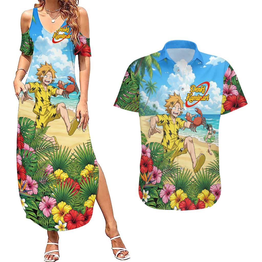 Denki Kaminari Summer Chill Couples Matching Summer Maxi Dress and Hawaiian Shirt Tropical Anime Comedy Scene