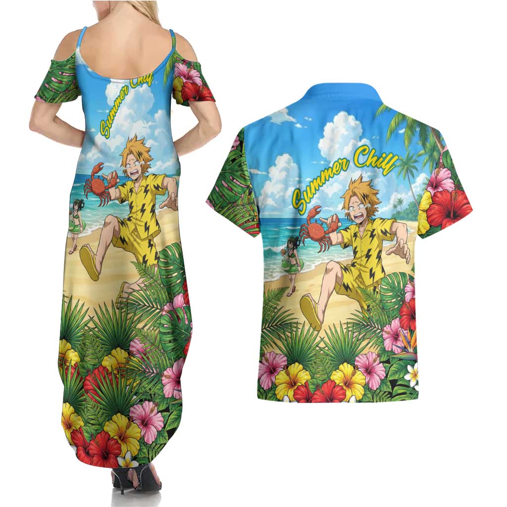 Denki Kaminari Summer Chill Couples Matching Summer Maxi Dress and Hawaiian Shirt Tropical Anime Comedy Scene