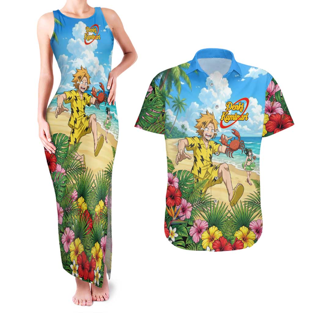 Denki Kaminari Summer Chill Couples Matching Tank Maxi Dress and Hawaiian Shirt Tropical Anime Comedy Scene
