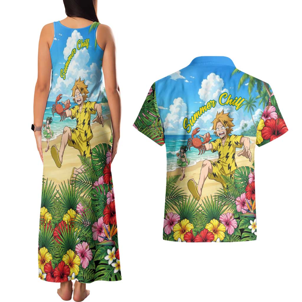 Denki Kaminari Summer Chill Couples Matching Tank Maxi Dress and Hawaiian Shirt Tropical Anime Comedy Scene