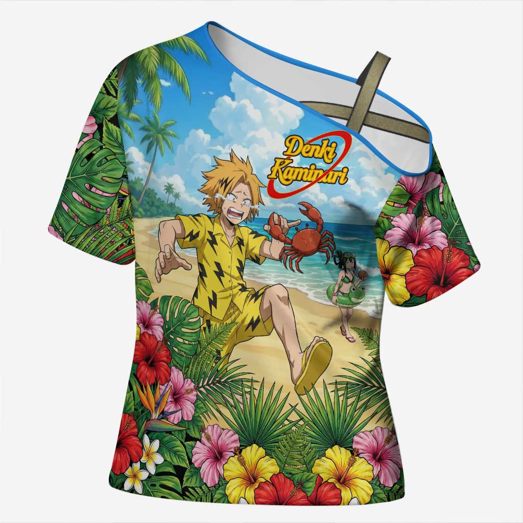 Denki Kaminari Summer Chill Cross Shoulder Shirt Tropical Anime Comedy Scene