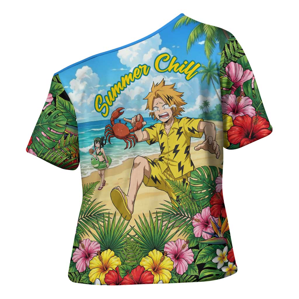 Denki Kaminari Summer Chill Cross Shoulder Shirt Tropical Anime Comedy Scene