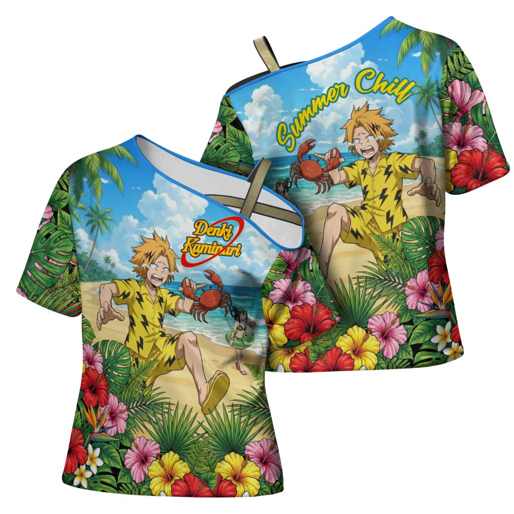 Denki Kaminari Summer Chill Cross Shoulder Shirt Tropical Anime Comedy Scene