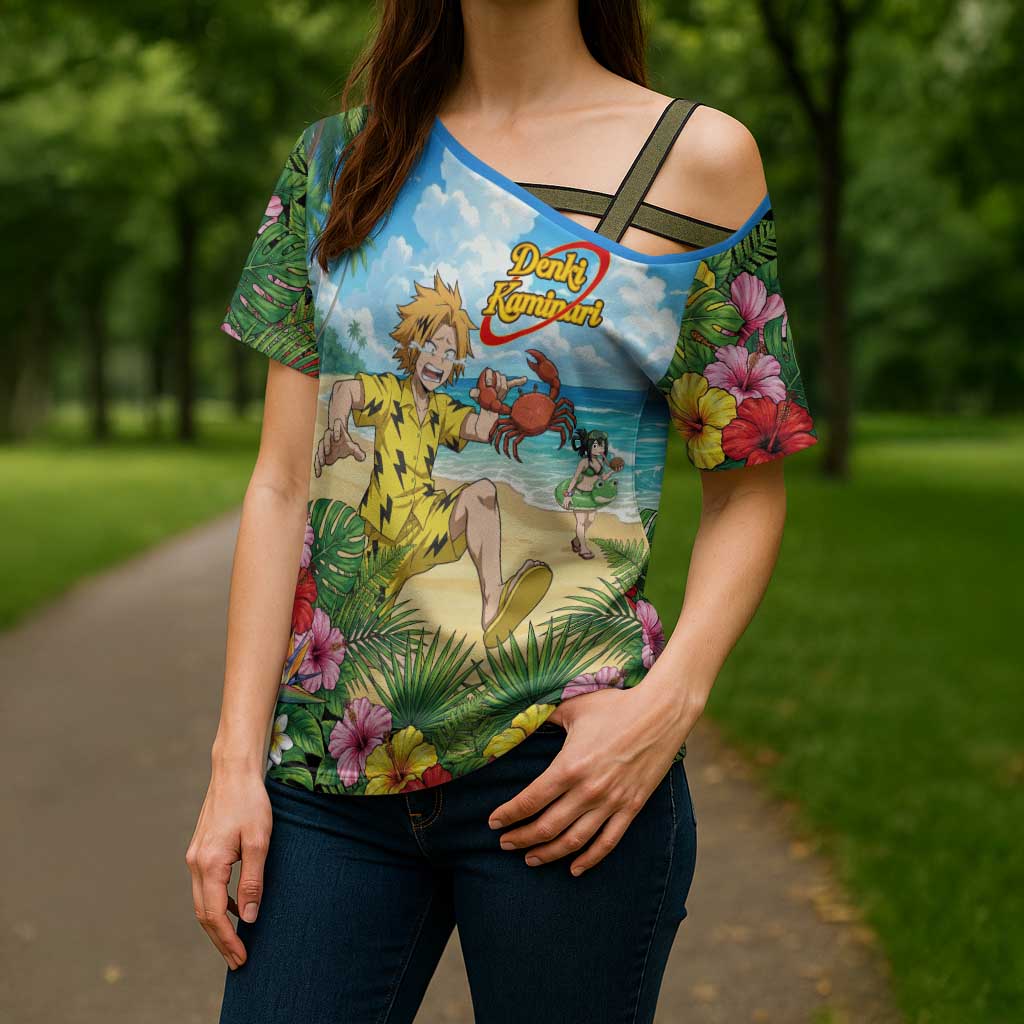 Denki Kaminari Summer Chill Cross Shoulder Shirt Tropical Anime Comedy Scene