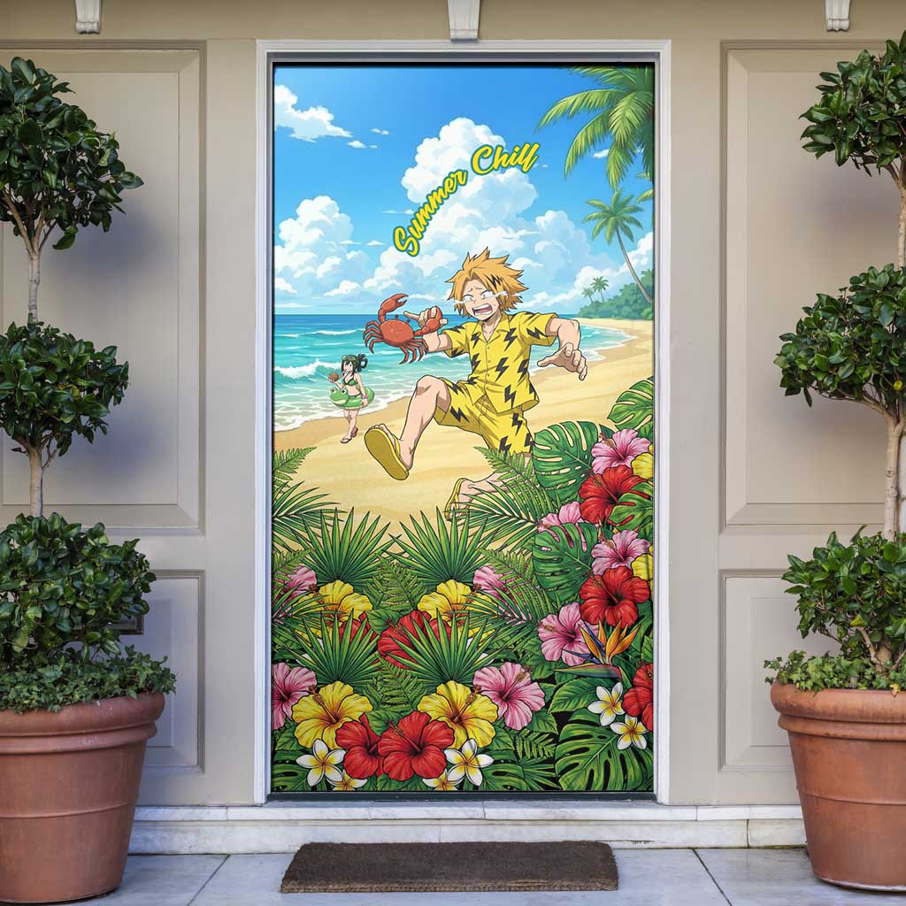 Denki Kaminari Summer Chill Door Cover Tropical Anime Comedy Scene