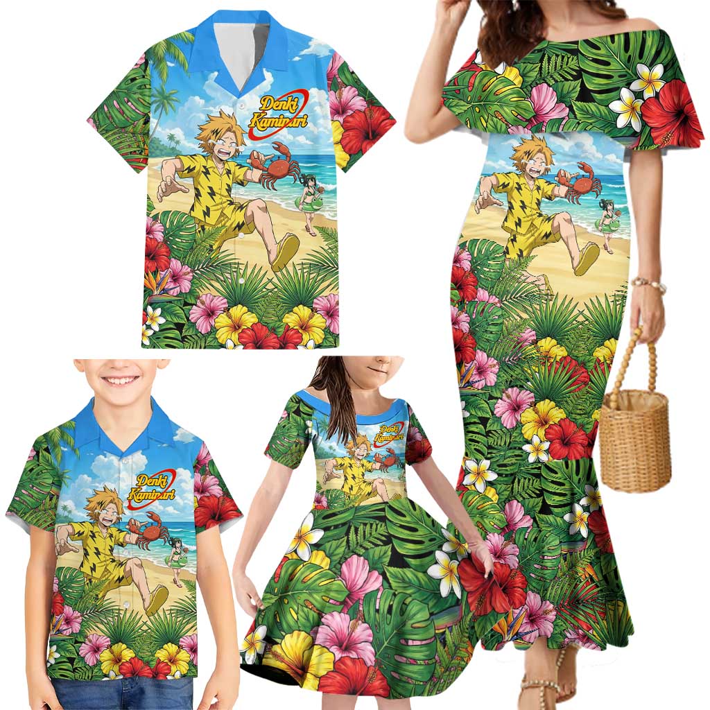 Denki Kaminari Summer Chill Family Matching Mermaid Dress and Hawaiian Shirt Tropical Anime Comedy Scene