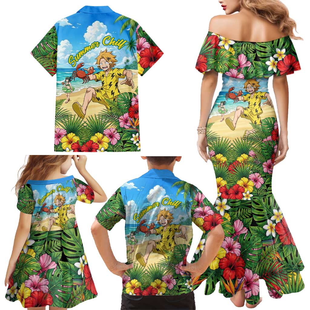 Denki Kaminari Summer Chill Family Matching Mermaid Dress and Hawaiian Shirt Tropical Anime Comedy Scene