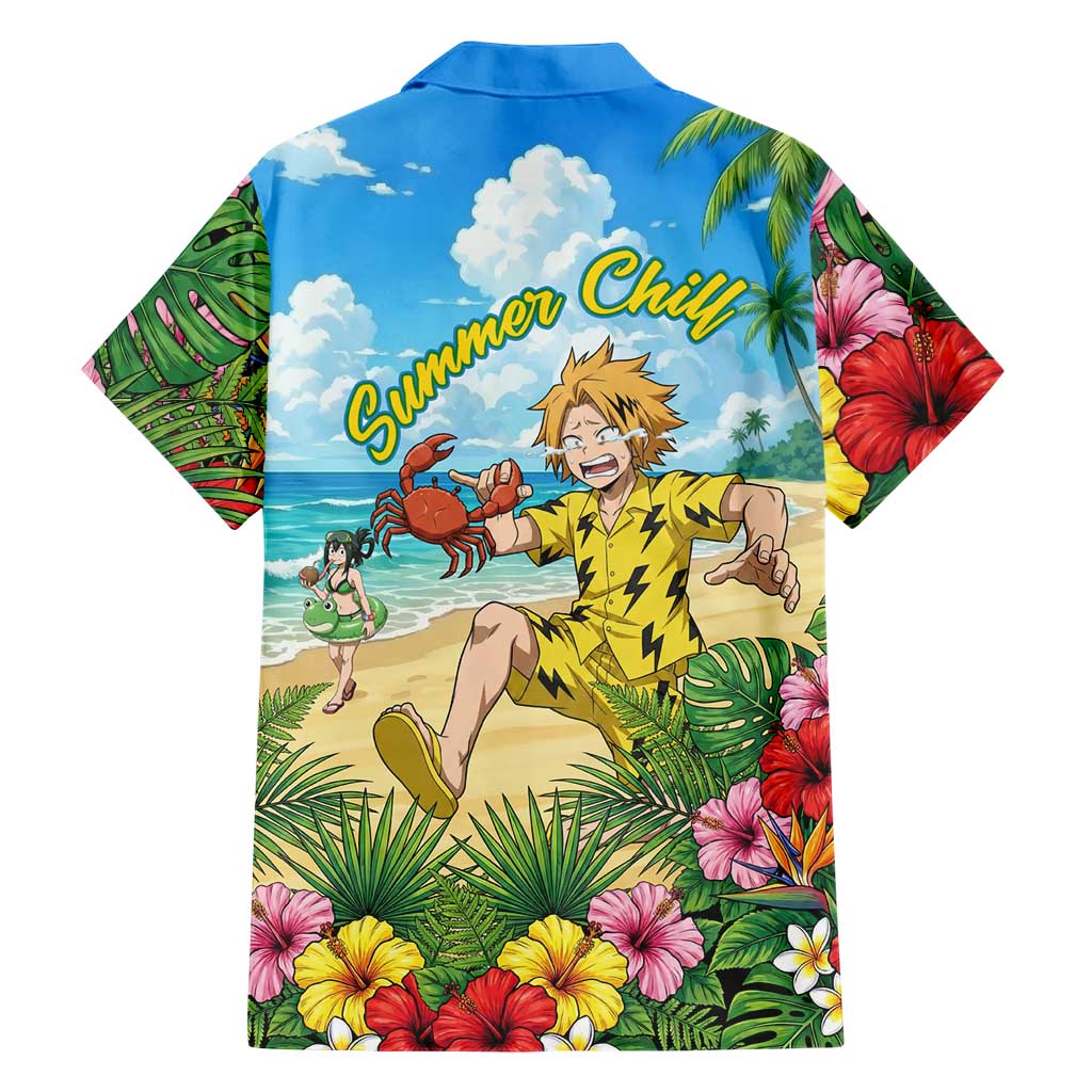 Denki Kaminari Summer Chill Family Matching Off The Shoulder Long Sleeve Dress and Hawaiian Shirt Tropical Anime Comedy Scene