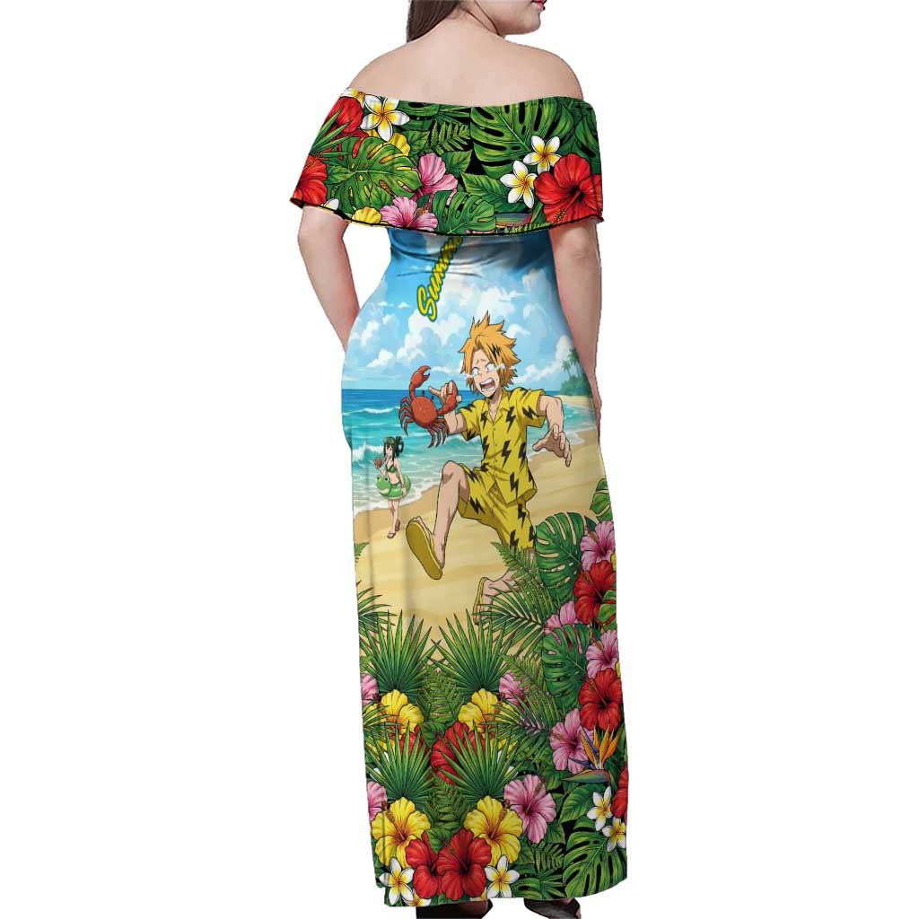 Denki Kaminari Summer Chill Family Matching Off Shoulder Maxi Dress and Hawaiian Shirt Tropical Anime Comedy Scene