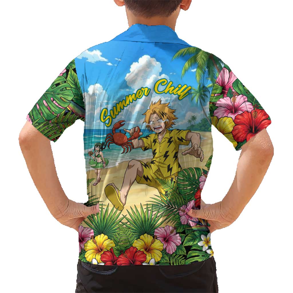 Denki Kaminari Summer Chill Family Matching Off Shoulder Short Dress and Hawaiian Shirt Tropical Anime Comedy Scene