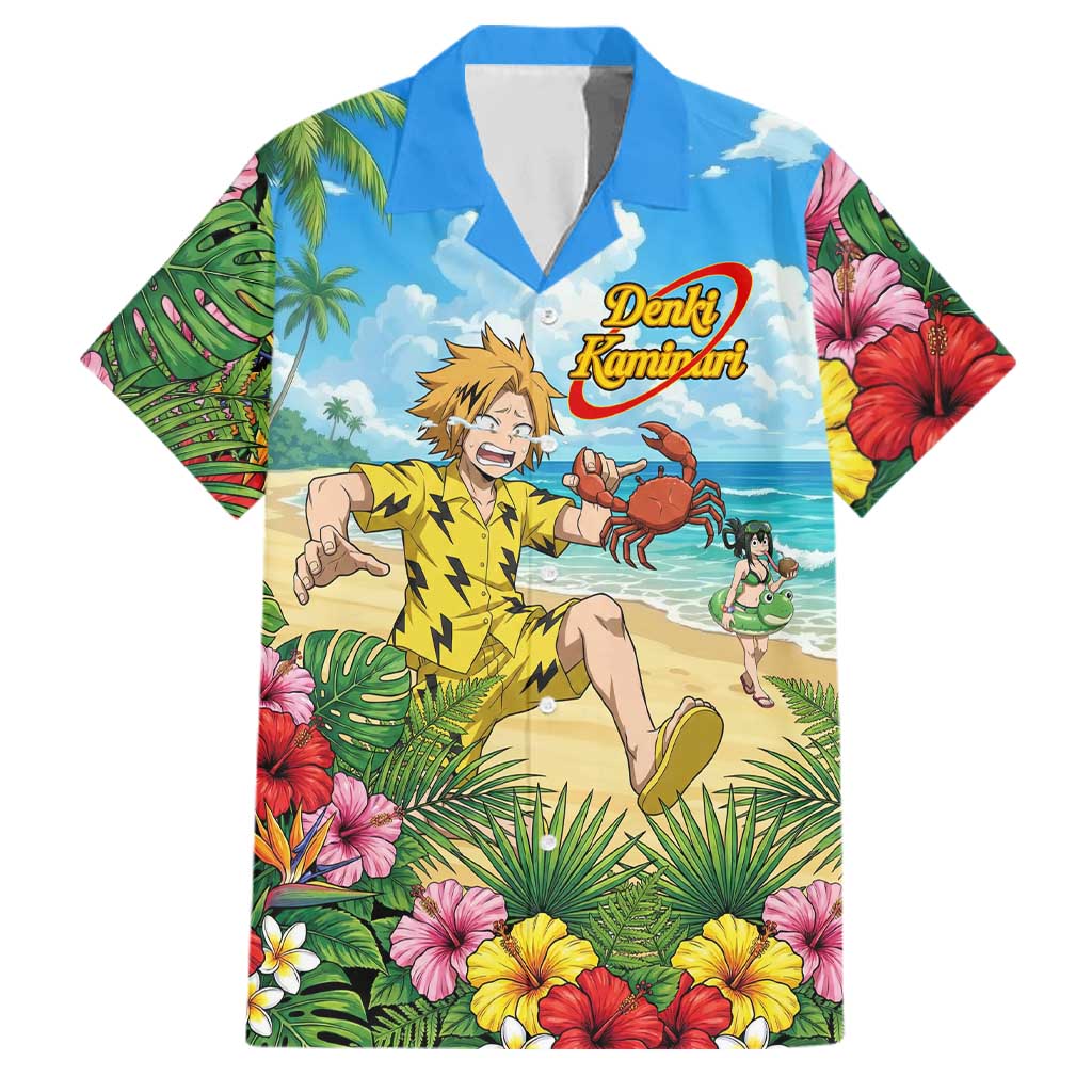 Denki Kaminari Summer Chill Family Matching Off Shoulder Short Dress and Hawaiian Shirt Tropical Anime Comedy Scene