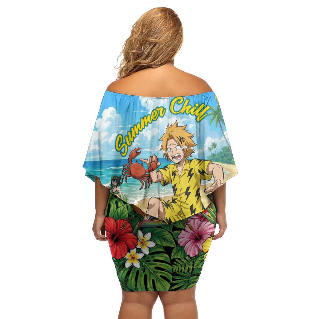 Denki Kaminari Summer Chill Family Matching Off Shoulder Short Dress and Hawaiian Shirt Tropical Anime Comedy Scene