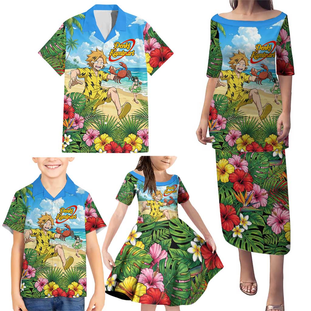 Denki Kaminari Summer Chill Family Matching Puletasi and Hawaiian Shirt Tropical Anime Comedy Scene