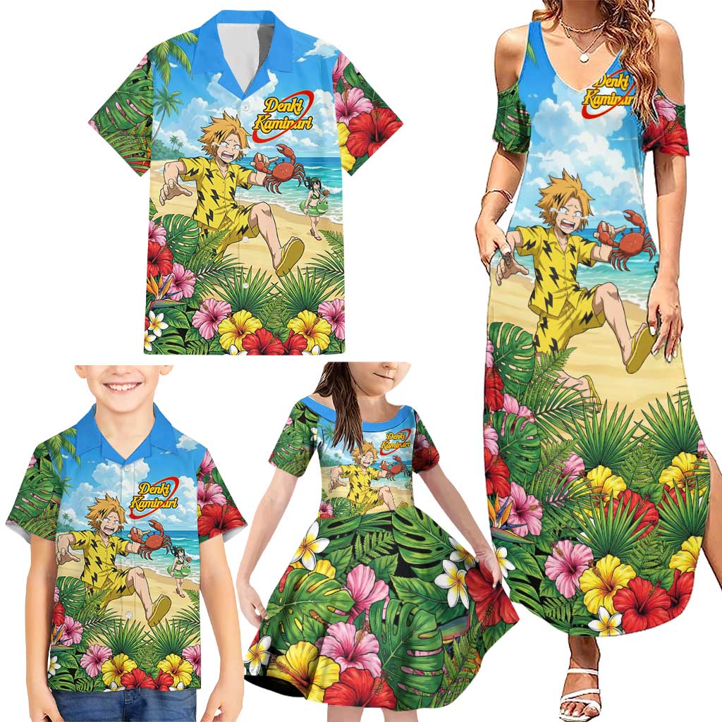 Denki Kaminari Summer Chill Family Matching Summer Maxi Dress and Hawaiian Shirt Tropical Anime Comedy Scene