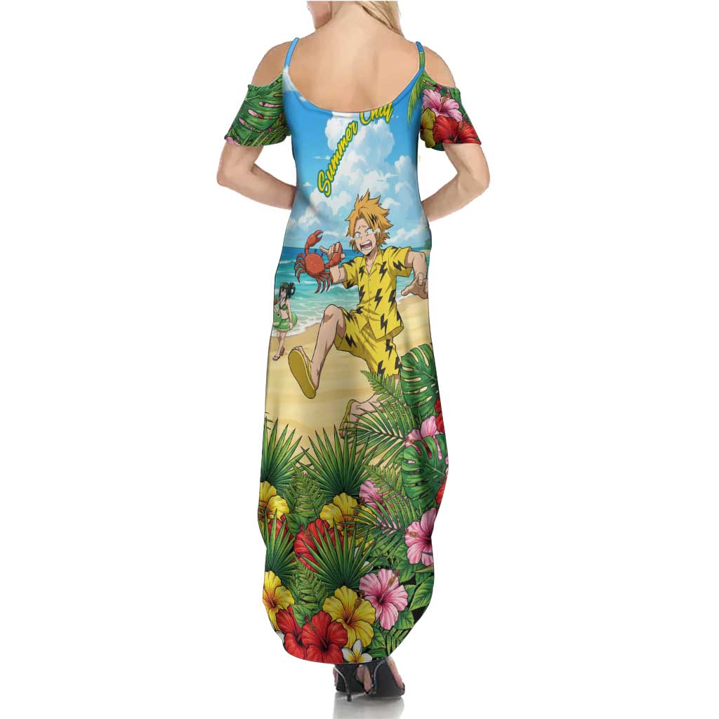 Denki Kaminari Summer Chill Family Matching Summer Maxi Dress and Hawaiian Shirt Tropical Anime Comedy Scene