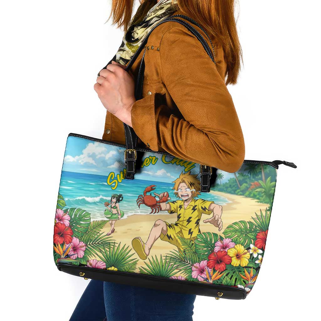 Denki Kaminari Summer Chill Leather Tote Bag Tropical Anime Comedy Scene