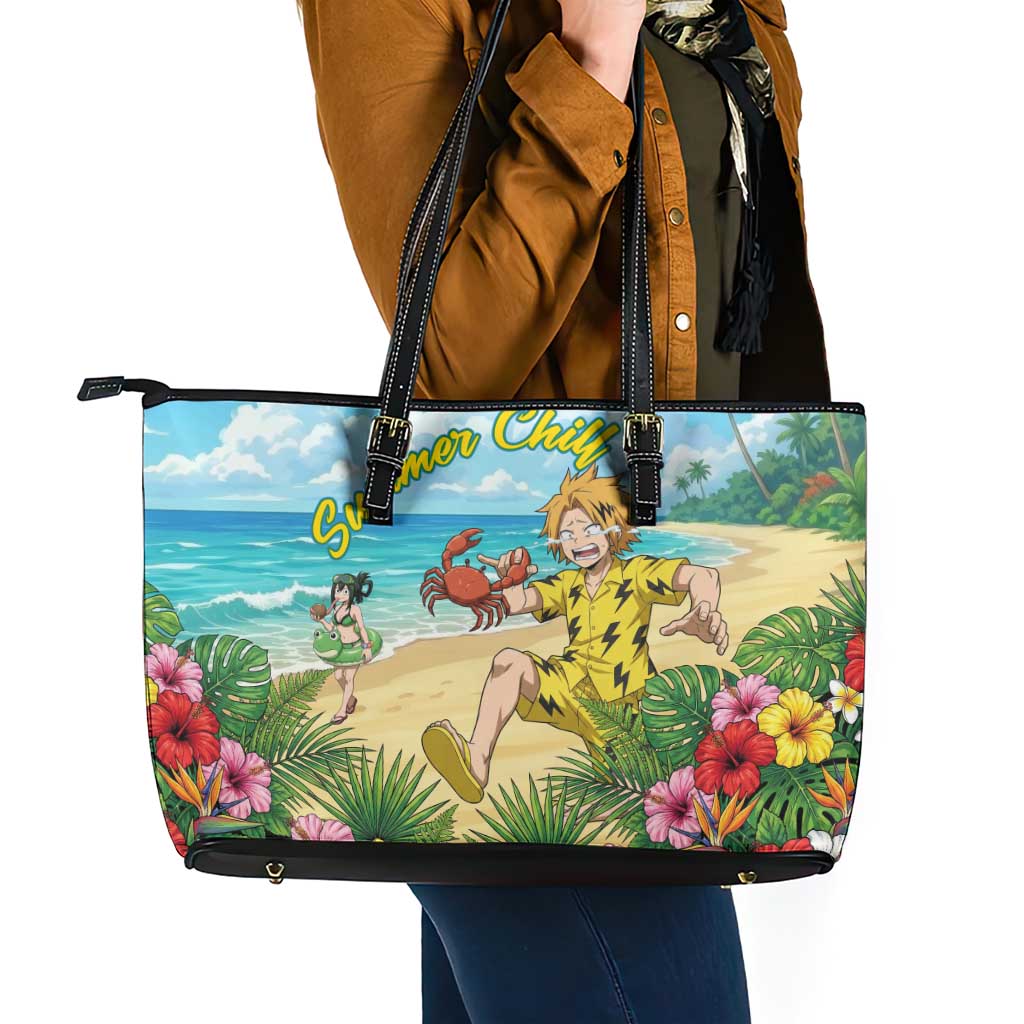 Denki Kaminari Summer Chill Leather Tote Bag Tropical Anime Comedy Scene