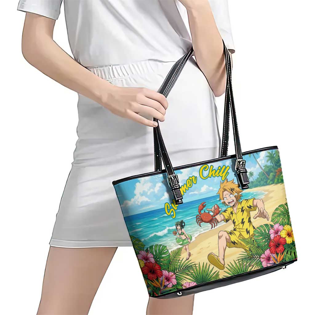 Denki Kaminari Summer Chill Leather Tote Bag Tropical Anime Comedy Scene
