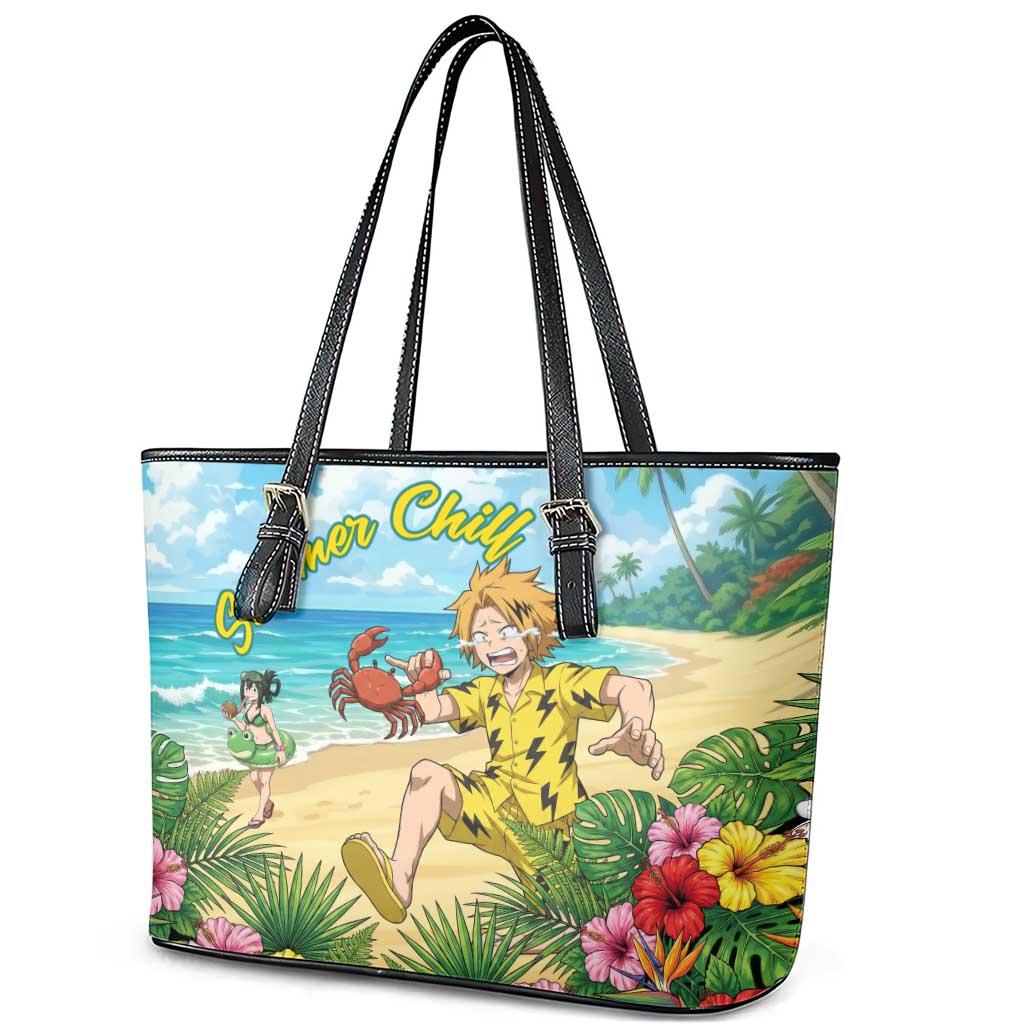 Denki Kaminari Summer Chill Leather Tote Bag Tropical Anime Comedy Scene