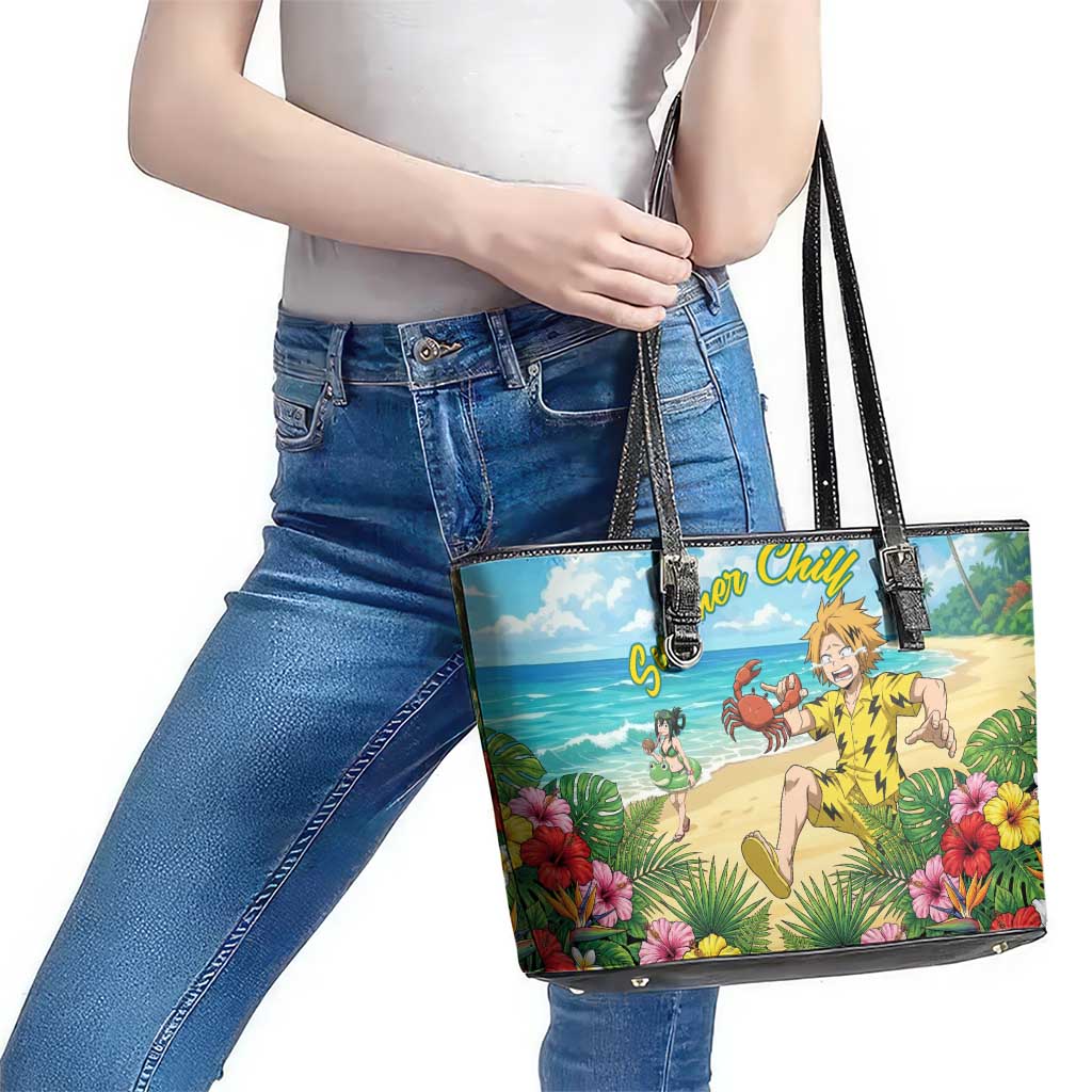 Denki Kaminari Summer Chill Leather Tote Bag Tropical Anime Comedy Scene