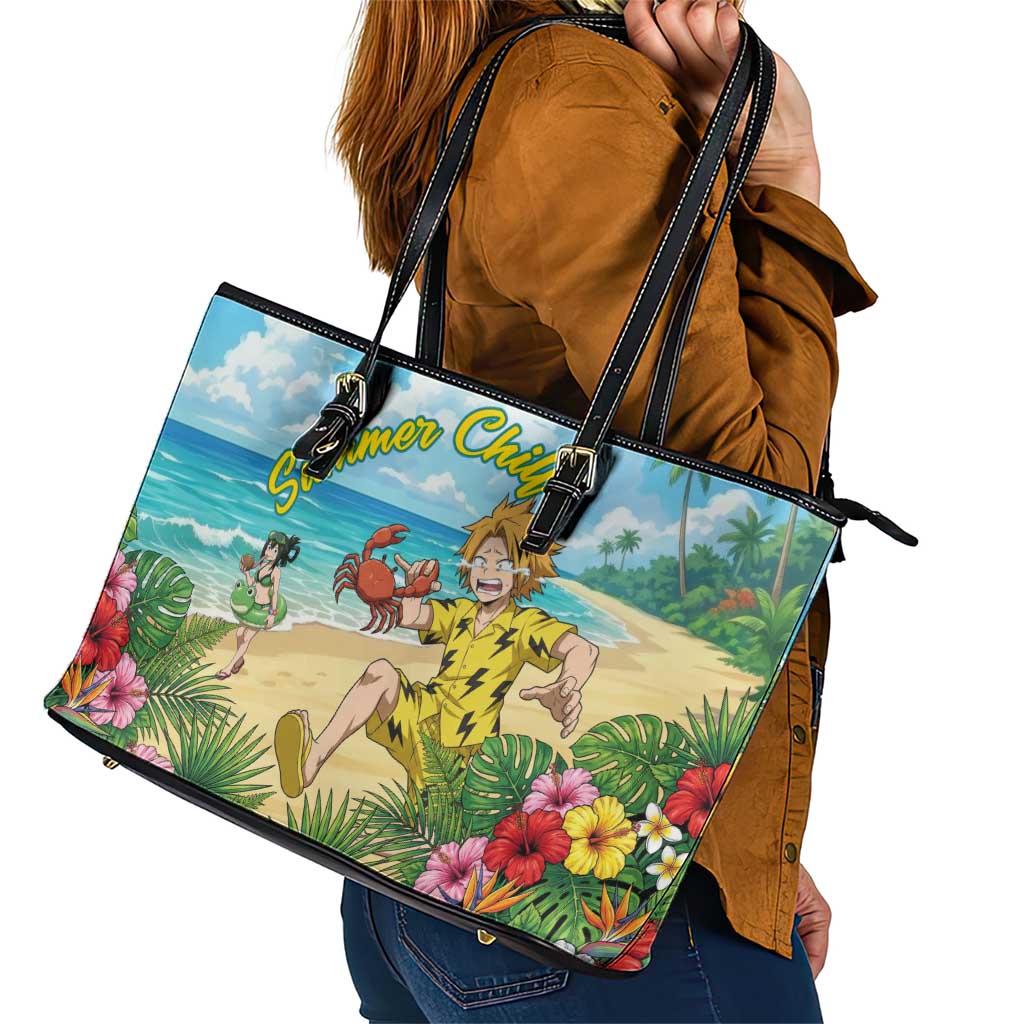 Denki Kaminari Summer Chill Leather Tote Bag Tropical Anime Comedy Scene