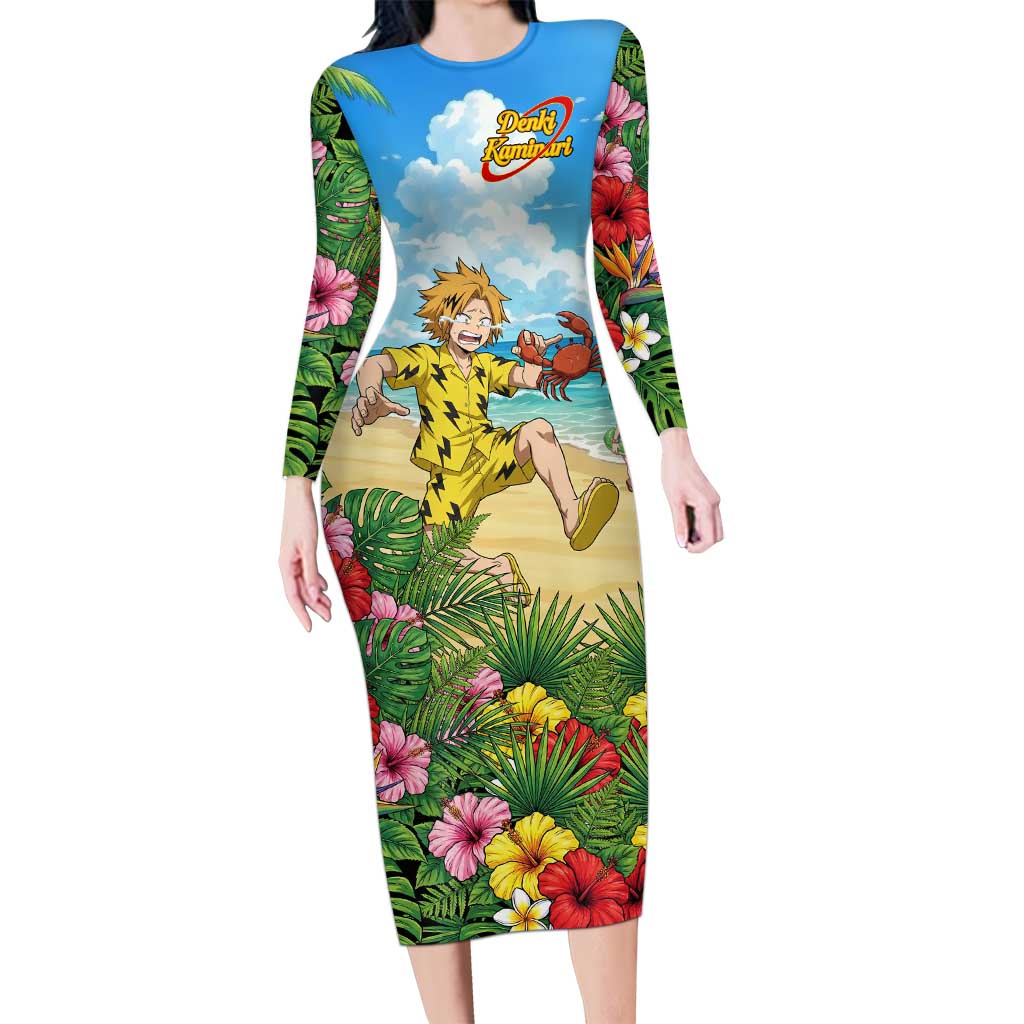 Denki Kaminari Summer Chill Long Sleeve Bodycon Dress Tropical Anime Comedy Scene