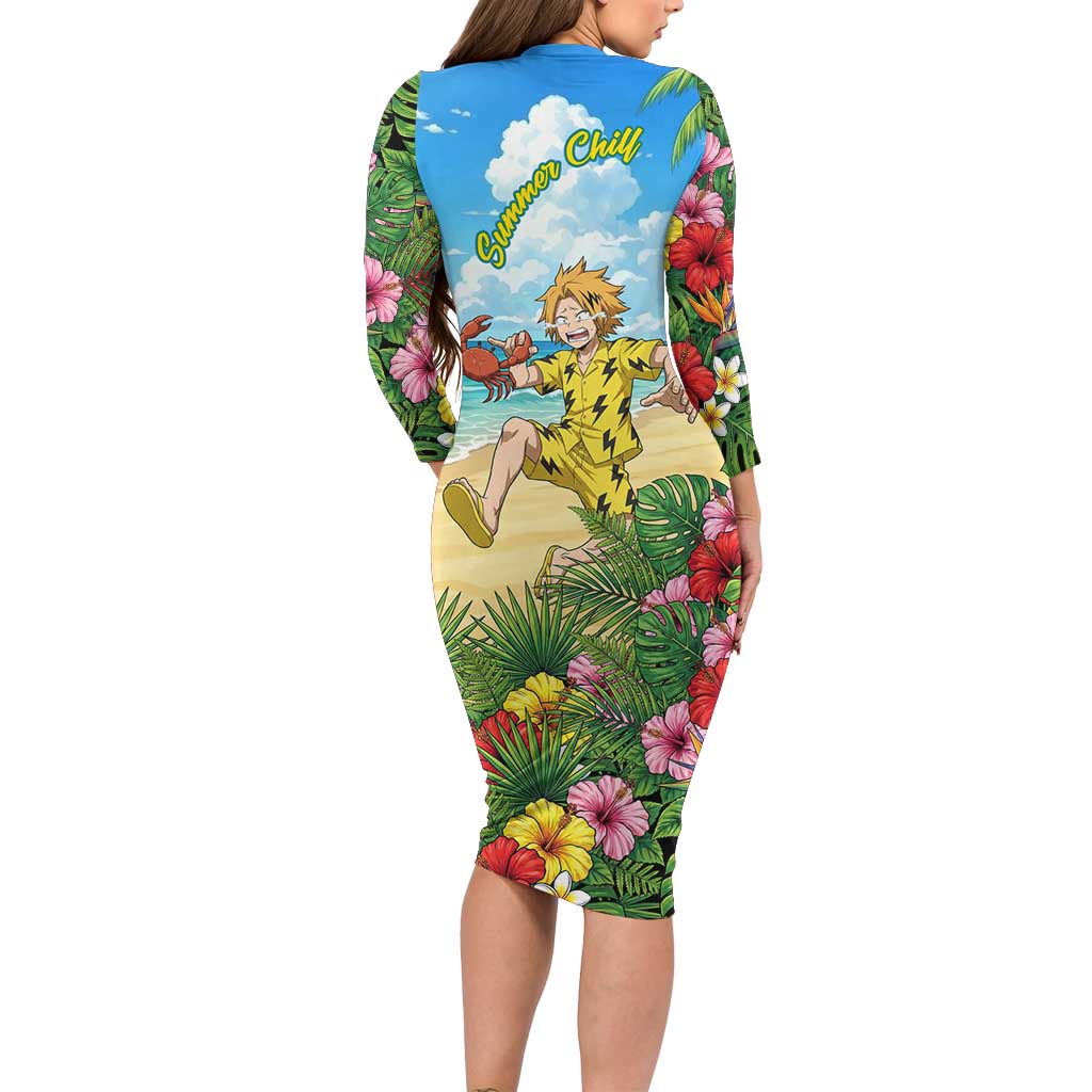 Denki Kaminari Summer Chill Long Sleeve Bodycon Dress Tropical Anime Comedy Scene