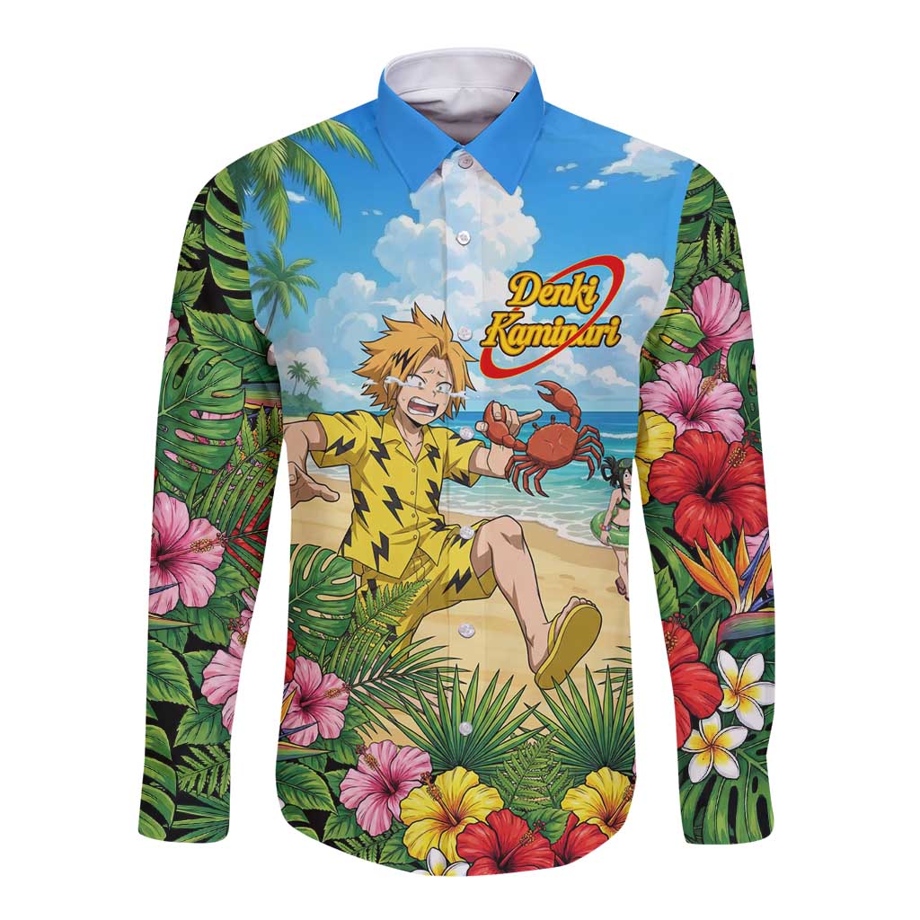 Denki Kaminari Summer Chill Long Sleeve Button Shirt Tropical Anime Comedy Scene